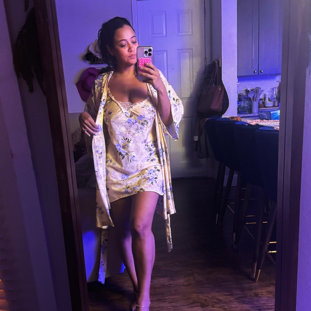 Vintage California Dynasty Yellow Floral Satin Slip